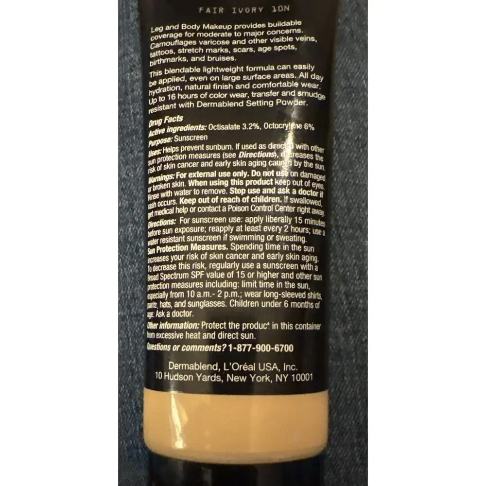 NEW Dermablend Leg & Body Makeup SPF 25 Fair Ivory 10N 3.4 oz Foundation